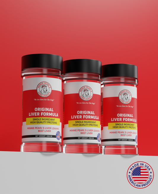 Three jars of Original Liver Formula with a red background and American Product stamp.