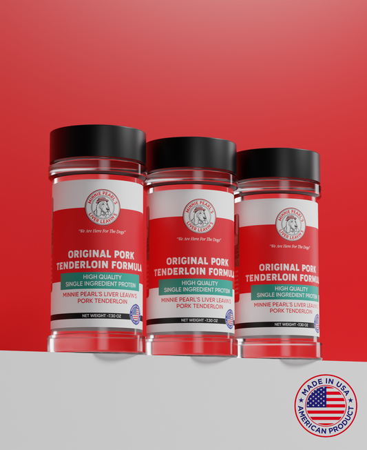 Three jars of Original Pork Tenderloin Formula on a red background with an American Product label.