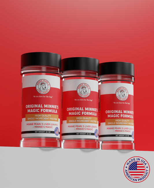 Three jars of 'Original Minnie's Magic Formula' on a red background with an American flag label.