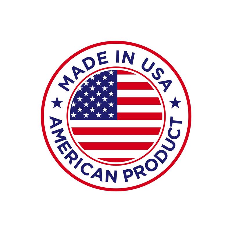 Circular logo with American flag and 'Made in USA, American Product' text on a white background
